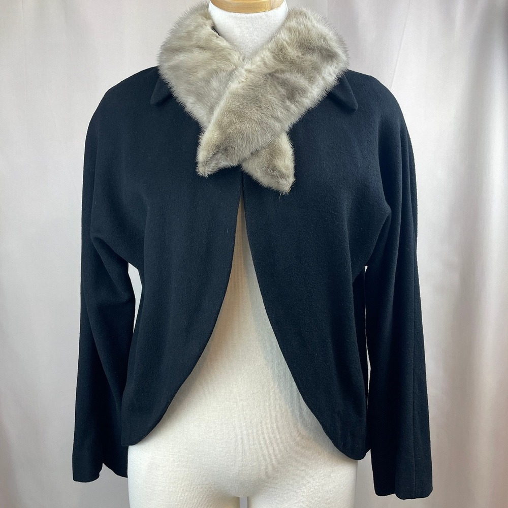 Vintage Wool Fur Womens (M/L) Coat Open Front Swing Collar Goth Hand Sewn 60s